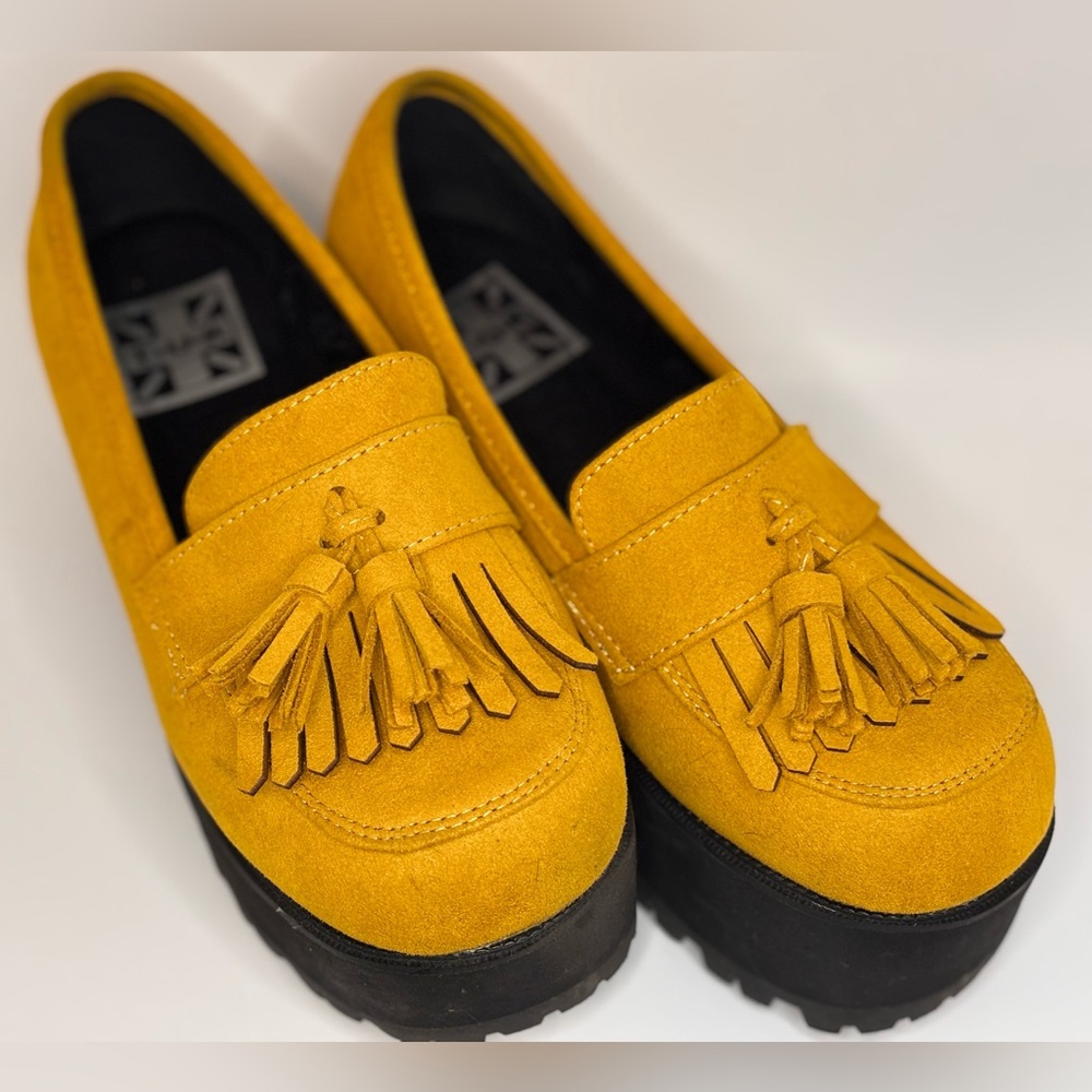 tuk Mustard Yellow Tassel Platform Loafers - Picture 3 of 4
